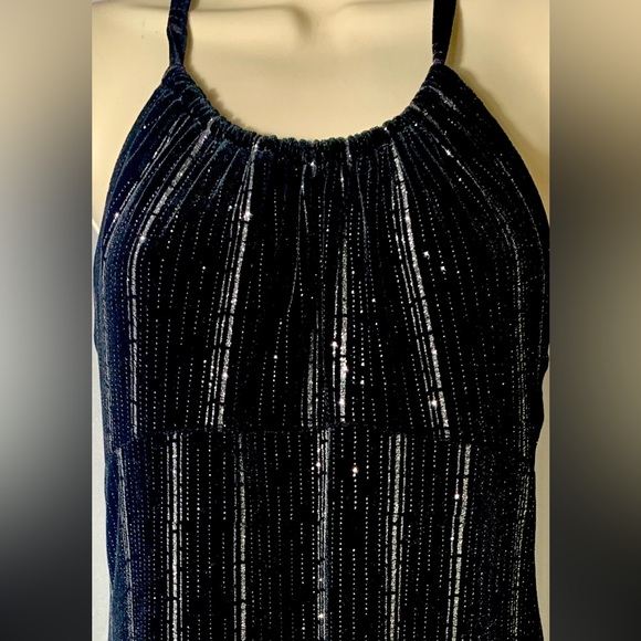 Black Velvet and Silver Sparkle Halter Tie Dress. Very Shiny. - Picture 3 of 6